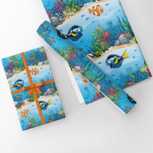 Papel de Presente Peixinho Azul 40CM Média