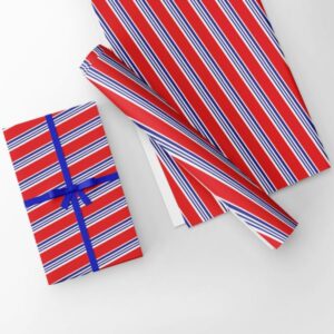 Papel de Presente Vermelho com Listra Azul 40CM Média